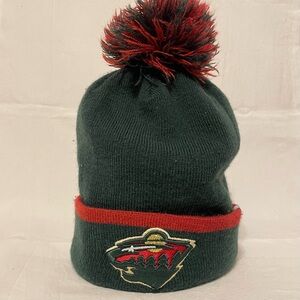 Minnesota Wild Hockey Winter Hat, ‘47 Brand Green and Red Pom Beanie